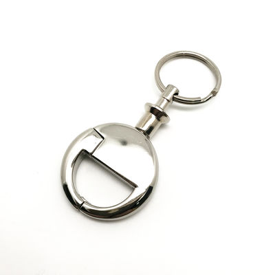 Zilverkleurige terugtrekbare sleutelhanger met logo aanpassing in zilverkleur