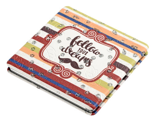 Dubbelzijdige 1x/2x PU ronde zakspiegel met logo Compact verkrijgbare kleur