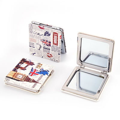 Gepersonaliseerde PU leer compacte vouwbare ronde opvouwbare cosmetische compacte zakgrootte schoonheidsspiegel