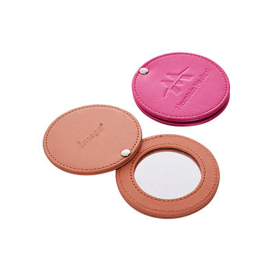 Opvouwbare 1X 2X vergroting PU leer ronde compacte spiegel met logo printing