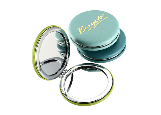De vouwbare de Spiegels van Pu Promotie Compacte Gouden het Stempelen Spiegel van de Zakmake-up