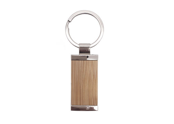 Goede prijs Van de de Kettingsrechthoek van het metaalbamboe de Zeer belangrijke Douane Logo Wooden Metal Keyring online