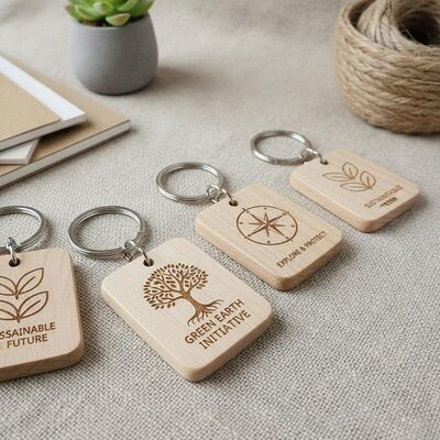 Goede prijs Milieuvriendelijke houten sleutelhangergravure Standaardformaat Aangepaste ontwerpen Perfect cadeau-item voor campagnes en klantweggeefacties online