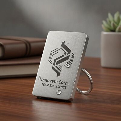 Kwaliteit Standaardformaat op maat gemaakte gegraveerde sleutelhanger Waterbestendige afwerking Ideaal voor aangepaste zakelijke merchandise en personeelsbeloningen fabriek